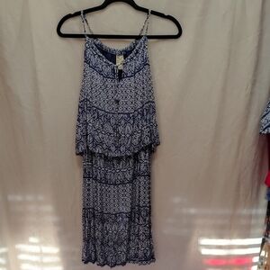 Faded Glory Blue Patterned Layered Midi Dress